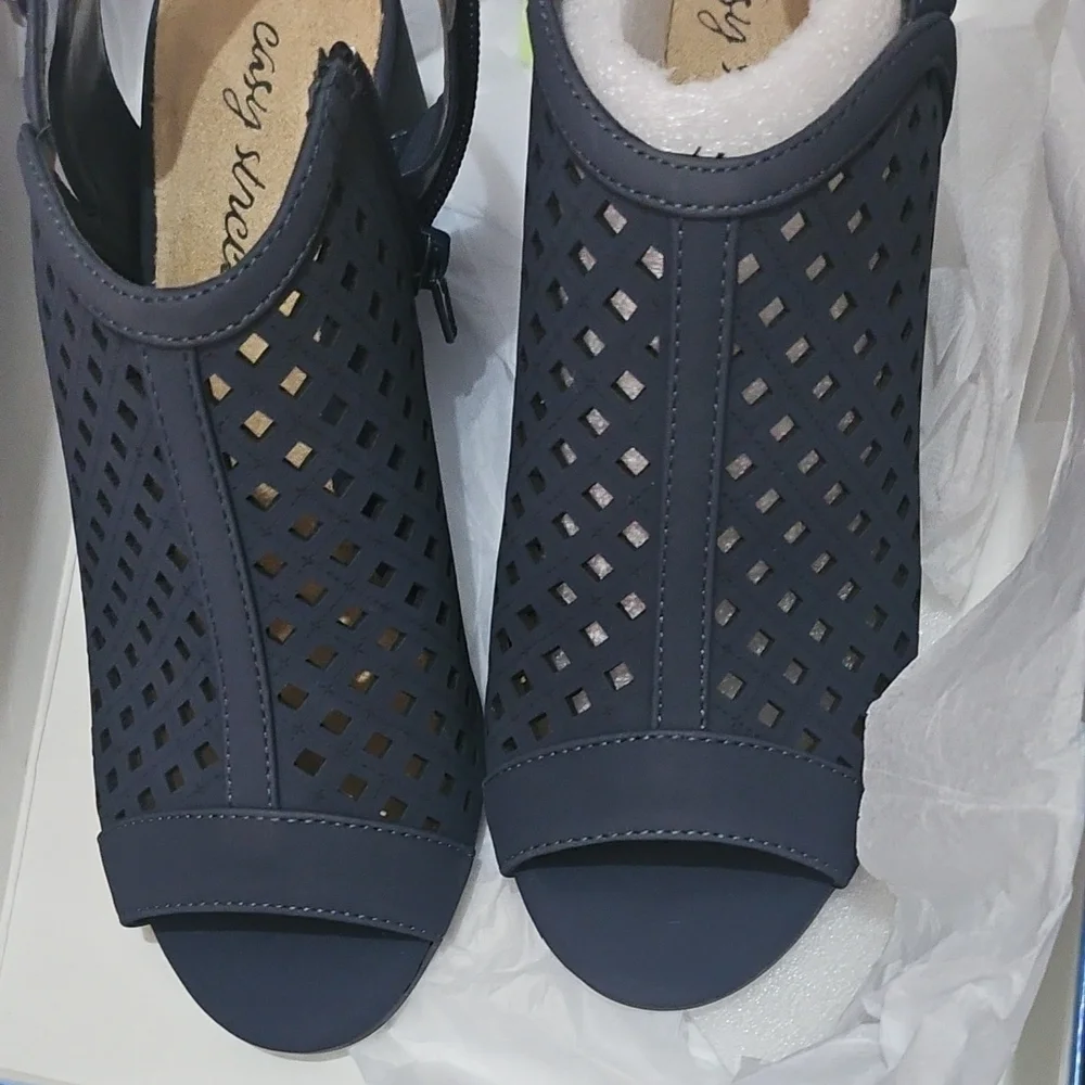 Easy Street Navy Cutout Block Heels